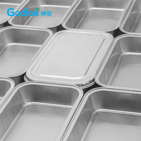 Premium 6x4 Zoll Glatte Aluminiumfolie-Behälter 11 Unzen Heißversiegelbare Flugzeug-Mahlzeitentabletts Knitterfreie Silberne Alufolienbehälter