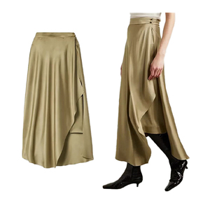 Custom Elegant A-Line women's midi <b>skirt</b> Irregular Casual Satin <b>silk</b> <b>skirt</b> High Quality Pleated Plain women's summer <b>skirt</b> - Product Image 1