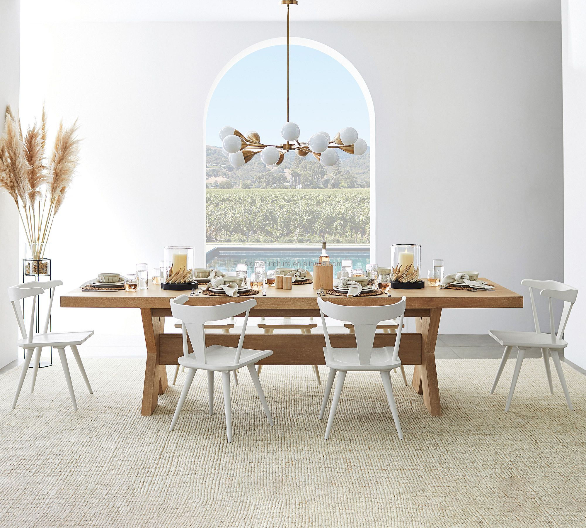 modern wood rustic rectangle farmhouse dining table villa style dinner table