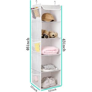 5 Tier Hanging Closet Organizer 43x12x12 Inch With 6 Side Pockets For Bedroom Storage Clothes Shoes Organizing - Product Image 3