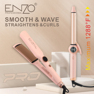 <span class=keywords><strong>ENZO</strong></span> Salon <span class=keywords><strong>Barber</strong></span> Custom logo Plancha De Cabello Ion Negativo Electric Pink 2 en 1 Plancha De Pelo y Rizador Set - Product Image 4