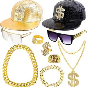 Conjunto <span class=keywords><strong>de</strong></span> <span class=keywords><strong>Disfraz</strong></span> <span class=keywords><strong>de</strong></span> los 80s/90s, Cadena Dorada Grande, Accesorios <span class=keywords><strong>de</strong></span> Rapero <span class=keywords><strong>de</strong></span> los 80s/90s, Gafas, Pulsera, Disfraces <span class=keywords><strong>de</strong></span> Hip Hop para Hombres y Mujeres - Product Image 6