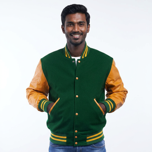 Vestes de baseball pour hommes à prix avantageux, personnalisées avec logo brodé, style varsity, avec manches en cuir - Product Image 1