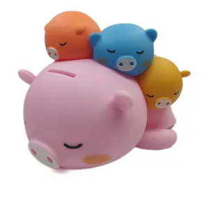 Pink Pig Korean Famous Anime Super Cute Piggy Family Vinly Coin Bank