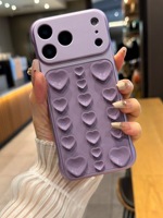Coque de téléphone en silicone 3D Cœur d'amour mignon avec ventouse, étui de protection rigide en PC sans bordure et mince pour iPhone 17 16 15 Pro Max