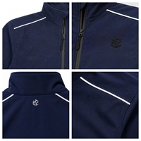 Veste Softshell YZ personnalisée à fermeture éclair dissimulée, avec passepoil réfléchissant, poches à double fermeture éclair, col montant, performance technique, bleu marine