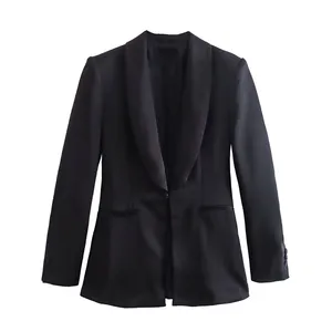 Customized fall new women's casual silk satin texture dress suit jackets fashionable all-match black satin texture dress blazer