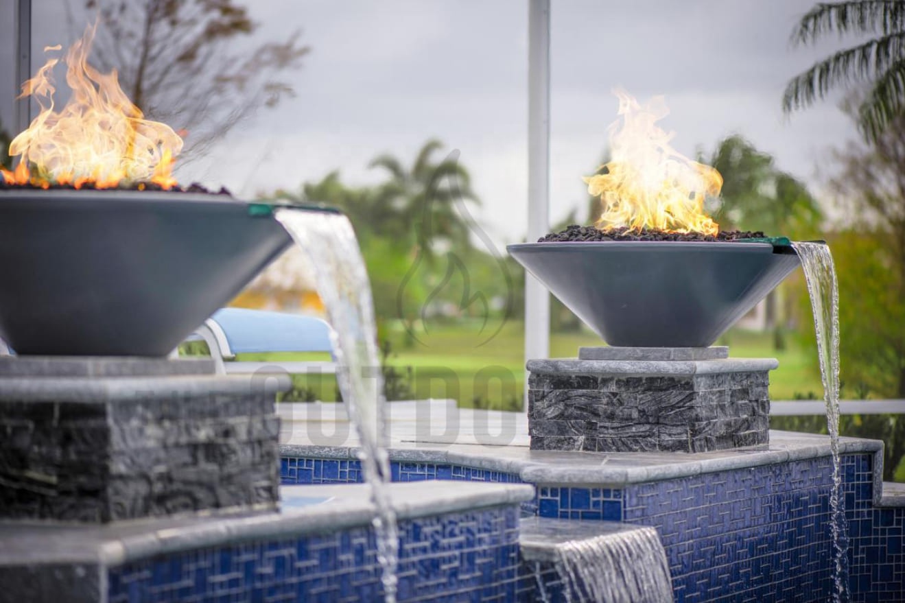 Corten Steel Water Fountain Gas Fire Pit - Outdoor Decor, image size:1319x879