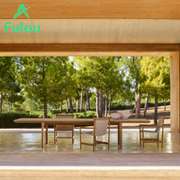 Ensemble de table à manger d'extérieur en teck massif, durable et imperméable, pour hôtel, villa, jardin, salle de banquet, salon, maison, style yacht de luxe moderne