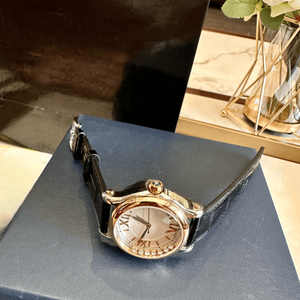 Montre-bracelet automatique à mouvement à quartz avec cadran rond, bracelet en cuir véritable et décorations en cristal mobiles pour femmes Chopards - Product Image 6