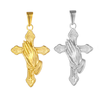 Pendentif vintage fin en acier inoxydable plaqué or 18 carats Olivia, avec croix religieuse, mains en prière, hache, aigle et cheval, pour collier