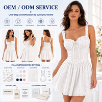 Robe d'été plissée sans manches respirante décontractée pour femme, mini-robe en coton à pois taille empire pour les vacances, vente en gros