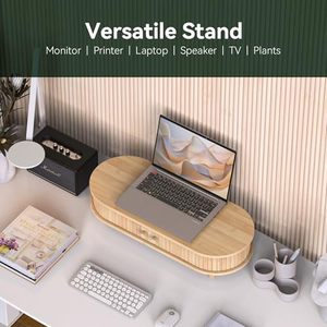 Soporte <span class=keywords><strong>de</strong></span> Monitor <span class=keywords><strong>de</strong></span> Bambú con Almacenamiento, Soporte Curvo para Computadora Portátil, Organizador <span class=keywords><strong>de</strong></span> Escritorio con Puertas Corredizas - Product Image 3