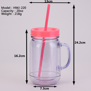 Barattolo di vetro 20oz tazza di plastica trasparente e colore puro <span class=keywords><strong>serie</strong></span> bottiglia di acqua potabile con manico tazza in scatola per tutti i giorni con paglia - Product Image 5