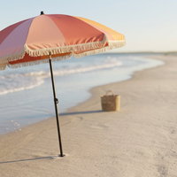 Parasol de plage pliant vintage bohème personnalisé en polyester de 200 cm avec franges et pompons pour le sable – Vente en gros directe usine