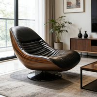 Fauteuil de salon pivotant ergonomique moderne, fauteuil d'appoint en cuir véritable de luxe, contreplaqué de noyer, meubles de chambre à coucher, de bureau