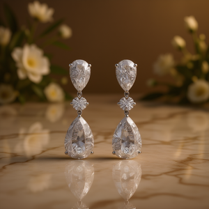 Orecchini bianchi champagne E366 con diamante naturale taglio a pera in oro bianco, gioielli da sposa classici da donna - Product Image 2