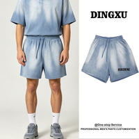 Shorts délavés pour hommes, bleu clair dégradé, taille élastique avec cordon de serrage, coupe ample, au-dessus du genou, toucher doux, pour l'été