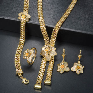 Nouveauté Collier, boucles d'oreilles, bague et bracelet en laiton plaqué or 14 carats avec papillon réglable, ensembles de bijoux de mariage pour femmes - Product Image 3