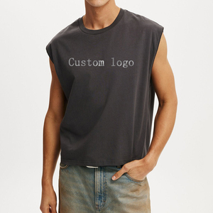 Gilet court décontracté imprimé gris ardoise délavé coupe ajustée été 2026, gilet de plage en coton personnalisé - Product Image 1