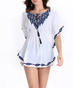 Neue Sommer Vintage mexikanische Bluse Frauen Casual Tops Boho Baumwolle Batwing Ärmel Shirt STb-01113