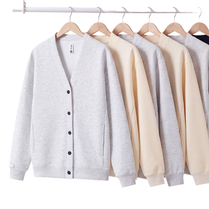 Herbst Winter 420g Schwergewichtige Japanische Einfarbige Lässige Lockere Baumwoll-Luftschicht Knopf-V-Ausschnitt Strickjacke Sweatshirts - Product Image 1