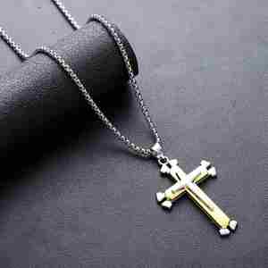 Wholesale Men's Gold Plated Stainless Steel Cross Pendant Necklace Distinctive Geometric Pattern Trendy Hip Hop Cubic Link Box - Product Image 6
