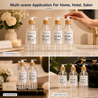 Botol Pompa Isi Ulang PET 500ml Tutup Bambu Alami Wadah Kosmetik Dispenser Sampo Sabun Mandi Losion Kosong Wadah Serum Perawatan Kulit