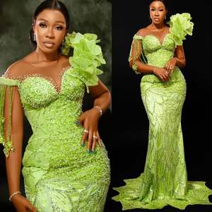Personalizado <span class=keywords><strong>Verde</strong></span> Africano Aso Ebi cristales lujosos vestidos de noche con cuentas brillantes vestidos de fiesta de cumpleaños 2025 Robe De Soiree - Product Image 4