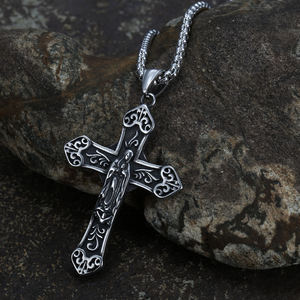 Kalung Salib Berukiran LOGO Stainless Steel, Kalung Liontin Bunda Maria Yesus, Agama Retro - Product Image 2