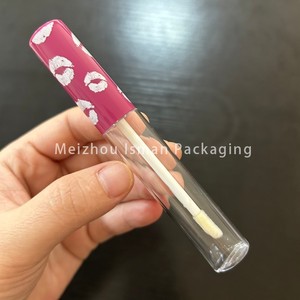 ISMAN Contenant de brillant à lèvres rond de 8 ml, imprimé en forme de lèvres, tube vide rose pour huile à lèvres, emballage cosmétique transparent, logo personnalisé - Product Image 5