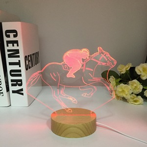 Lampada LED in legno 3D per la luce notturna miglior regalo per la famiglia per le corse di cavalli a cavallo con sensore tattile Festival quadrato regalo Dropship - Product Image 4
