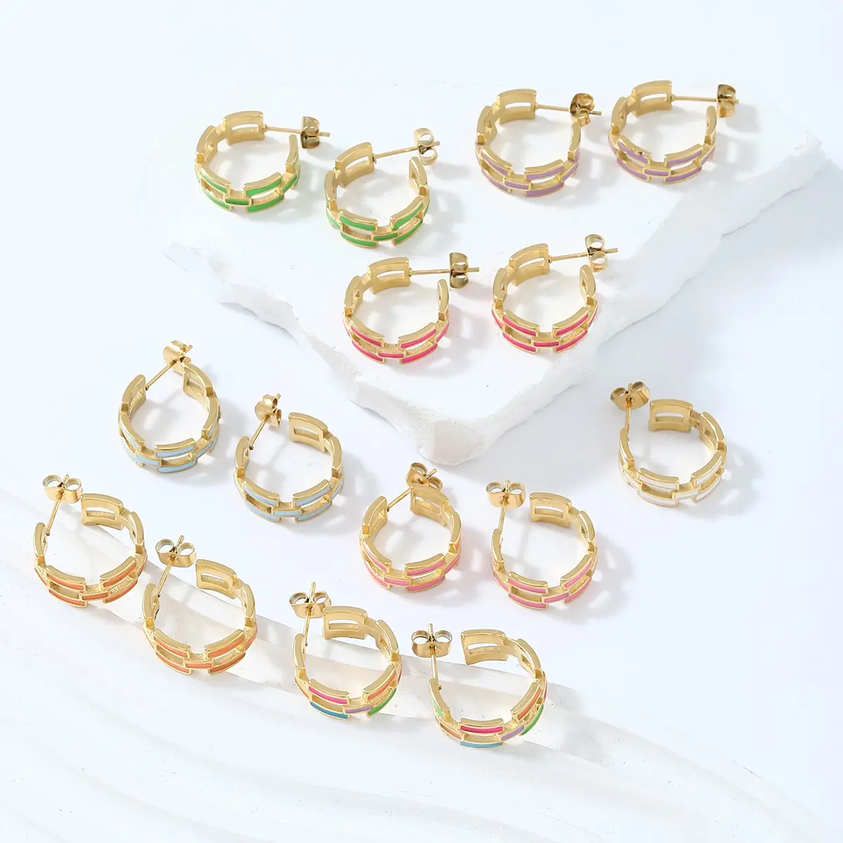 Ruigang RGE2531 anting-anting Enamel wanita, Perhiasan Stainless Steel kostum Enamel, anting-anting bentuk klip kertas, perhiasan hadiah, anting-anting Enamel