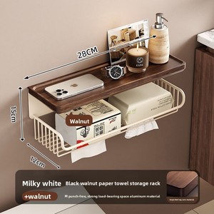 Support mural <span class=keywords><strong>double</strong></span> niveau en bois de noyer style vintage de luxe léger, sans perçage, pour papier toilette et rangement de salle de bain - Product Image 5