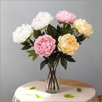 Bunga Peony PU Batang Tunggal Kualitas Tinggi Ukuran Besar, Sentuhan Asli Warna Putih Pink untuk Dekorasi Pernikahan, Rumah, dan Meja, Grosir