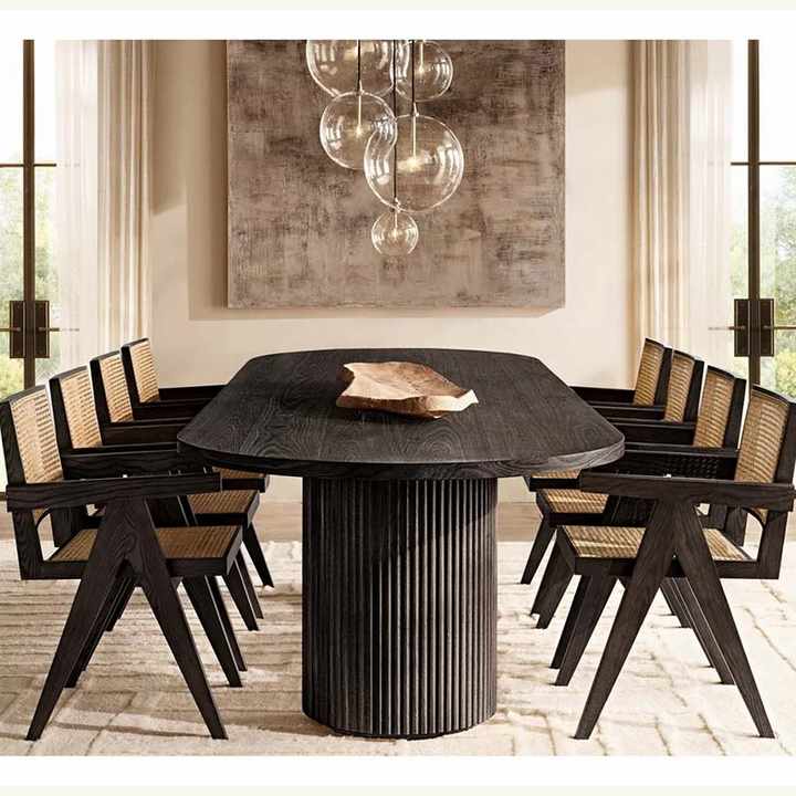 Oblong Natural Oak Wood Dining Table Modern Wood Dining Table Set 6 ...