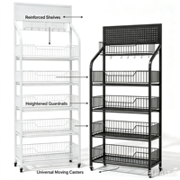 Mehrstöckiger Metall-Präsentationswagen mit Rollen, 30kg/Ebene Tragfähigkeit, Drahtkorb-Organizer für Einzelhandelsgeschäfte und Pop-up-Shops
