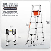 Échelle pliante télescopique multifonctionnelle en alliage d'aluminium, type A, pour usage domestique, capacité 150 kg, hauteur extensible 8 m, double usage