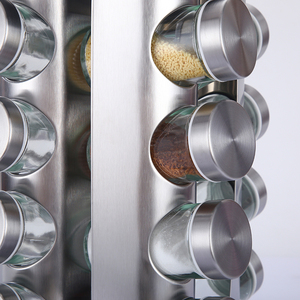 Set Utensili da Cucina Portaspezie Girevole in Acciaio Inox con 16 Barattoli e Macinapepe - Product Image 5