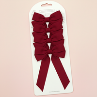 Lot de 4 barrettes à cheveux en velours Gordon Factory, nœuds longs bordeaux, avec carte, accessoires pour cheveux, nœuds rouges