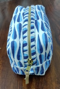 Blue Pattern Zipper Cosmetic Bag Portable <b>Makeup</b> Pouch Travel Toiletry <b>Case</b> Quilted Cotton Organizer - Product Image 2