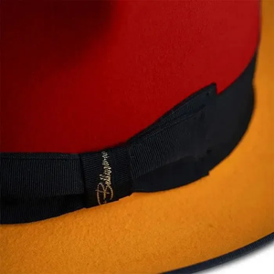 Red Wool Fedora <b>Hat</b> With Black Band And Yellow Brim Unisex Adult Size 56-58CM Casual Fashion Style - Product Image 4