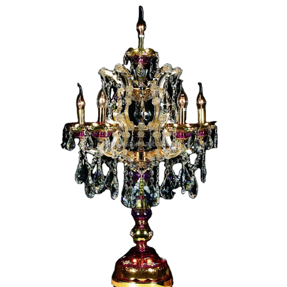 Gold decoration and flowers with K9 crystal table lamp by 7 lamps
