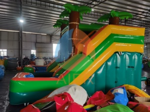 Castillo Inflable con Diseño de Palmeras, Casa de Brinco Residencial, Tobogán Doble, Material de PVC, Fácil de Instalar - Product Image 2