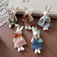 Aksesori serbaguna buatan tangan DIY yang manis dan segar, bros perhiasan kartun boneka kain kelinci bunga kecil berenda gaya Jepang