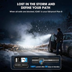 Torcia Tattica Ricaricabile Banral 2000 <span class=keywords><strong>Lumen</strong></span> 5000mAh <span class=keywords><strong>LED</strong></span> Super Luminoso IPX5 Impermeabile USB-C 5 Modalità Regolabili - Product Image 3