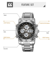 SKMEI # 2556 Digitaluhr 3ATM Großes Zifferblatt Bestseller Stahlarmband Doppel-Display Business Reloj Uhr Analog Sport Quarz Armbanduhr