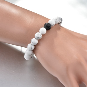 Classic Trendy Black Lava White Howlite <b>Beaded</b> <b>Bracelet</b> Adjustable Unisex Jewelry Gift for Couples Lovers Valentine's Day - Product Image 6