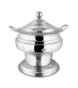 Silver Circular Chafing Dish With Lid Electric Heating <b>Buffet</b> Warmer Temperature Control Manual - Product Image 1