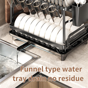 Factory Custom 2 Tier Utensil Holder <b>Dish</b> and Bowl Storage Drainer Drying Organizer Rack With Drain Spout for Kitchen Counter - Product Image 5
